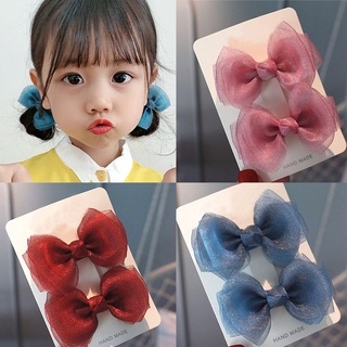 Set 2 kẹp tóc nơ vải lưới đính ngọc trai xinh xắn dành cho bé gái
