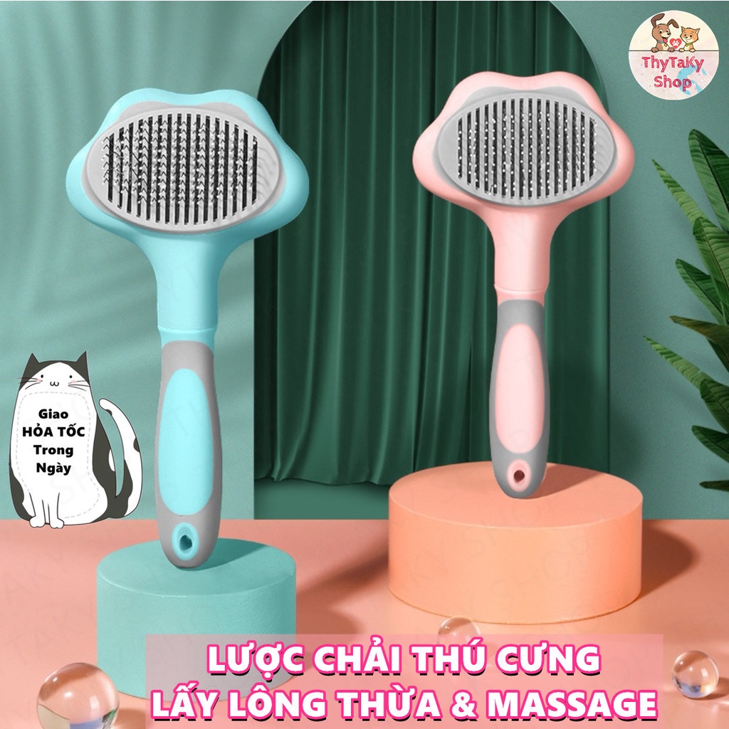 Lược chải lông cho chó mèo có nút bấm lược chải lông thú cưng