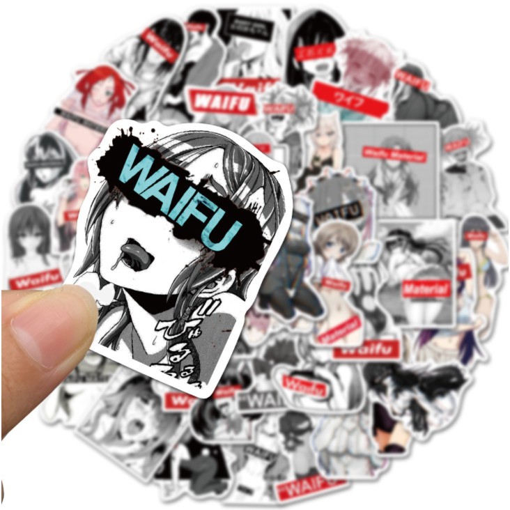 Combo Sticker WAIFU SEXY ANIME nhựa PVC không thấm nước, dán nón bảo hiểm, laptop, điện thoại, Vali, xe