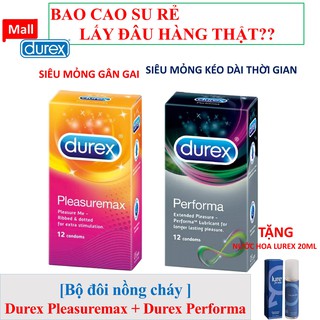 [CHÍNH HÃNG] COMBO 12 bao cao su siêu mỏng gân gai Durex Pleasuaremax + 12 bao cao su kéo dài thời gian Durex Performa