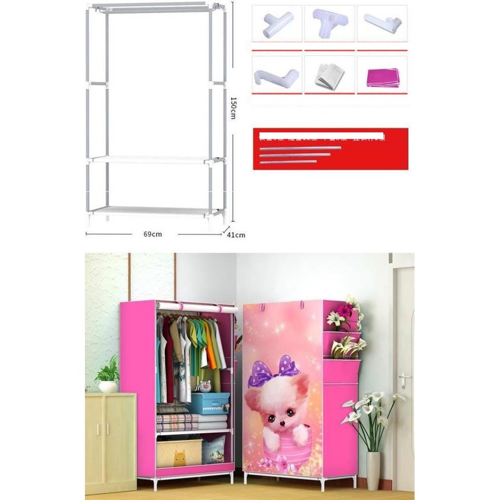 Tủ Vải Đựng Quần Áo Cao Cấp Kiểu Dáng 3D 1 Buồng 2 ngăn, Tủ Vải Khung Inox Treo Quần Áo Nhỏ Gọn Tiện Dụng