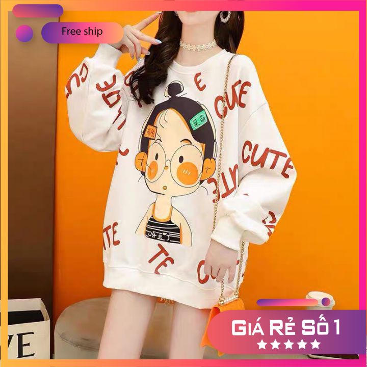 Áo Sweater Nỉ Trắng 🦋 FREE SHIP 🦋 Hình Cô Bé CUTE  Áo Thun Nỉ Da Cá Dài Tay In Hình 3D Kiểu Dáng Rộng Mặc Cực Yêu | BigBuy360 - bigbuy360.vn