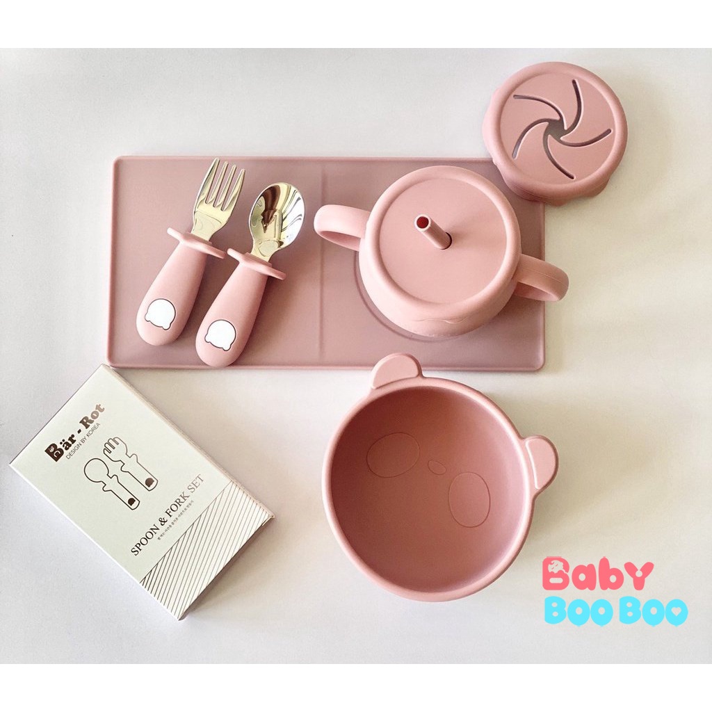 Bát ăn dặm hình gấu Bar-Rot, chất liệu silicone cao cấp, có đế hít chống lật