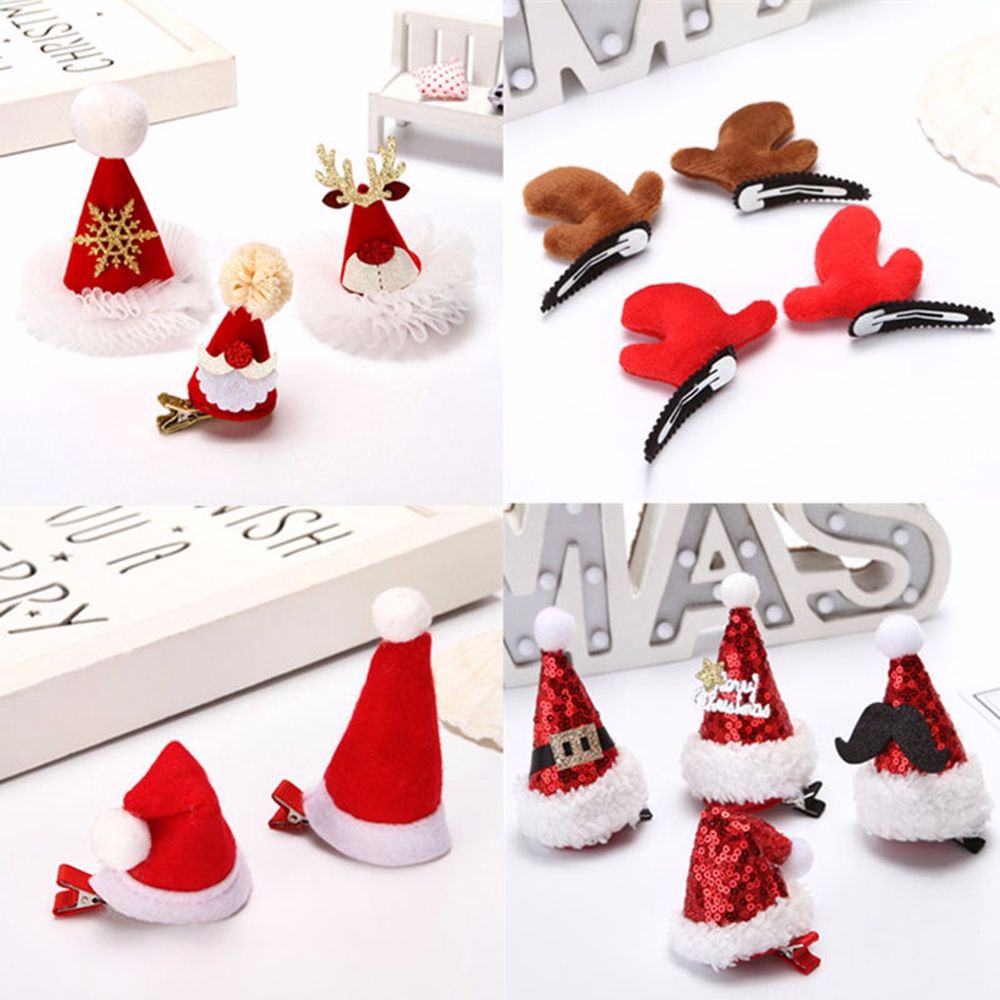 Kẹp tóc bằng hợp kim hình mũ ông già noel đính nơ/tai hươu dễ thương cho bé