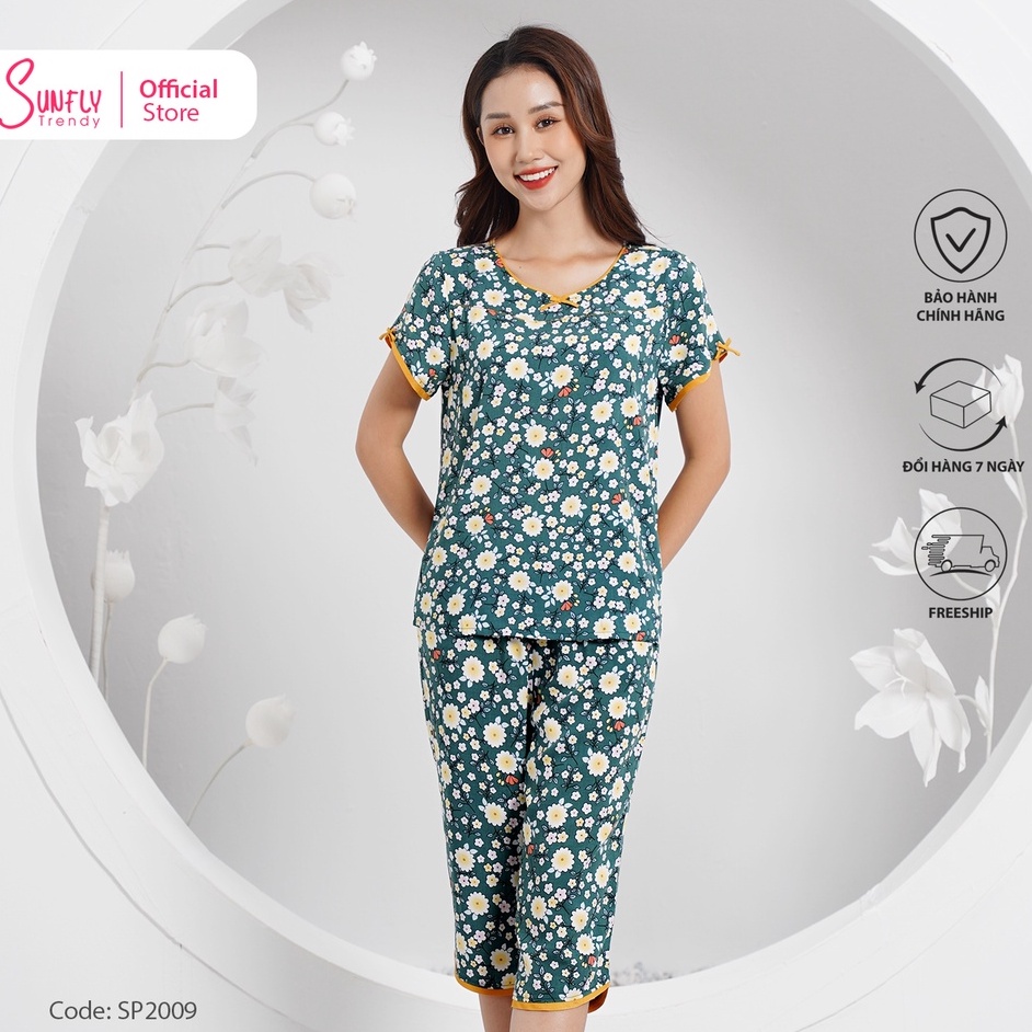 Bộ đồ mặc nữ nhà lanh SUNFLY áo cộc, quần ngố SP2009