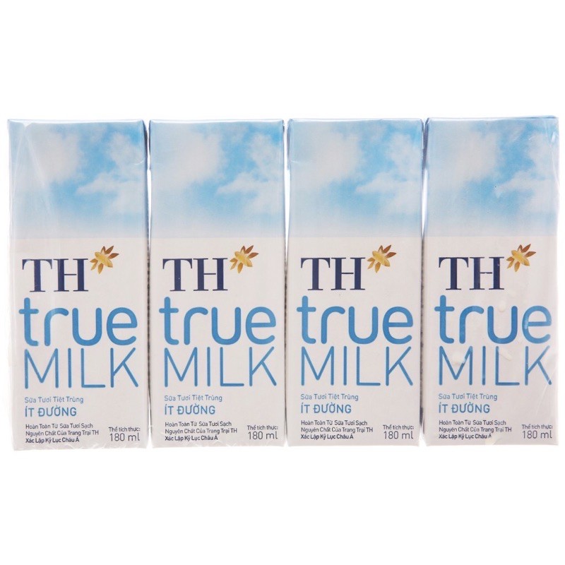 Lốc 4 hộp 180ml sữa TH TRUE MILK có đường/ít đường/không đường/socola