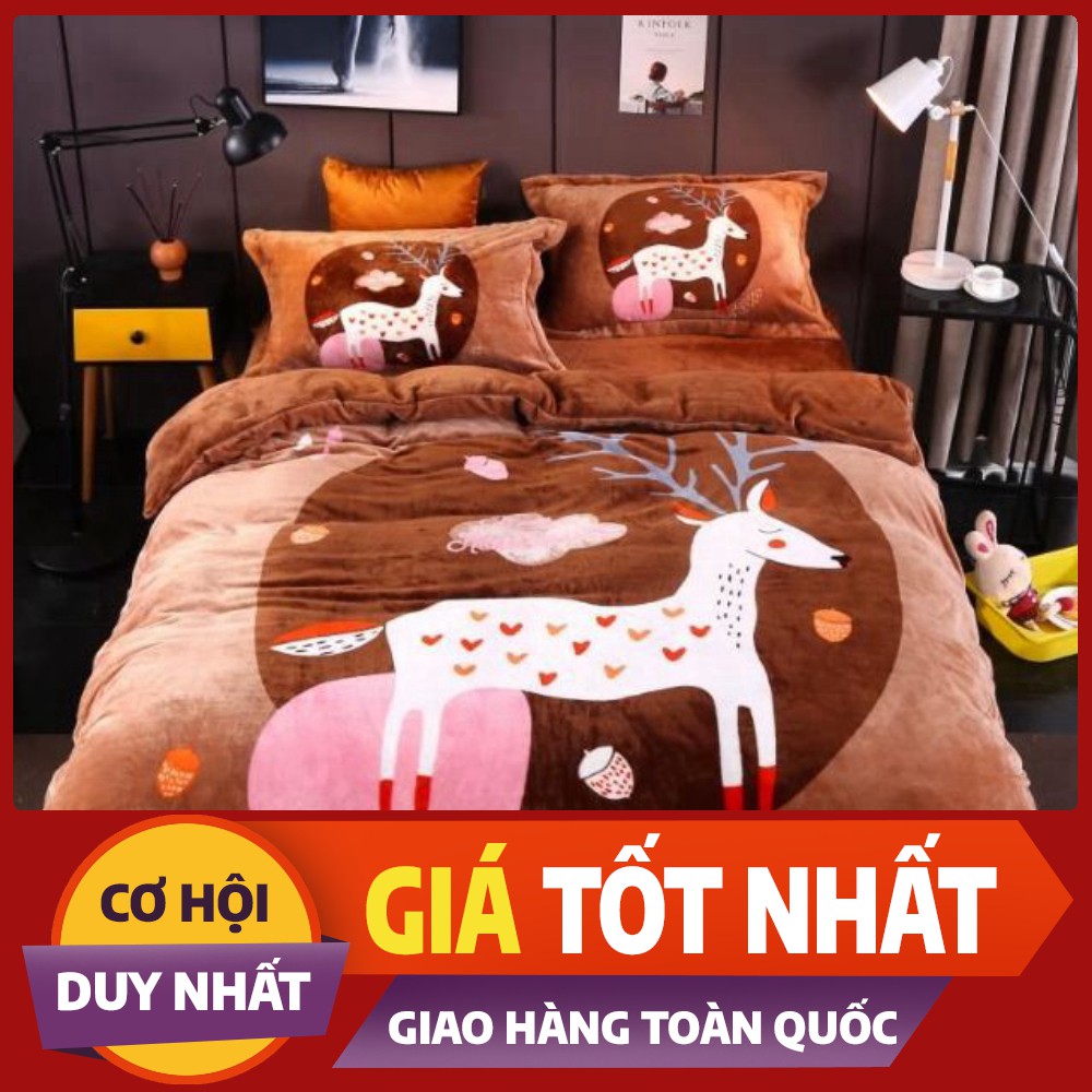 Bộ chăn ga gối nỉ nhung 3D (nhiều màu)