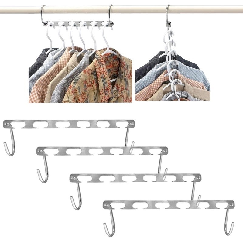 Móc Treo Quần Áo Bằng Thép Không Gỉ 6 Lỗ Sáng Tạo Tiết Kiệm Không Gian