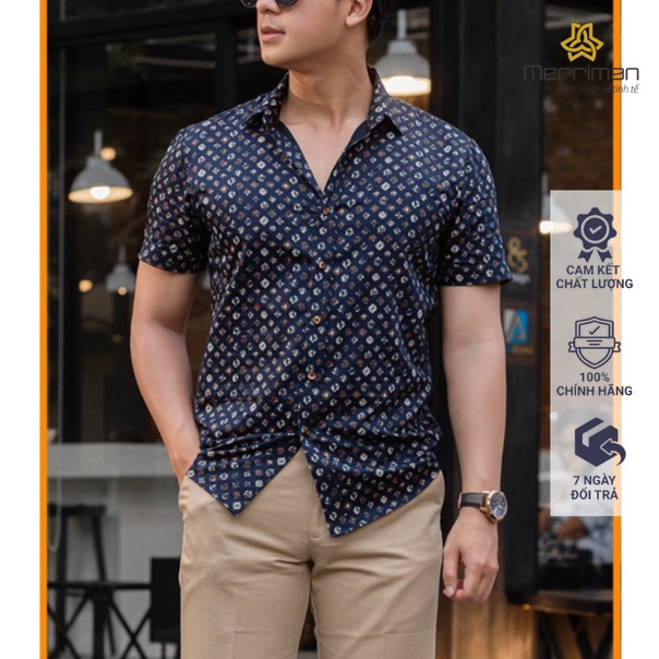Áo sơ mi casual nam ngắn tay cao cấp Merriman mã THMCS208 họa tiết nghệ thuật