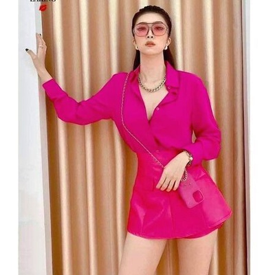 Áo sơ mi lụa trơn dáng váy cao cấp