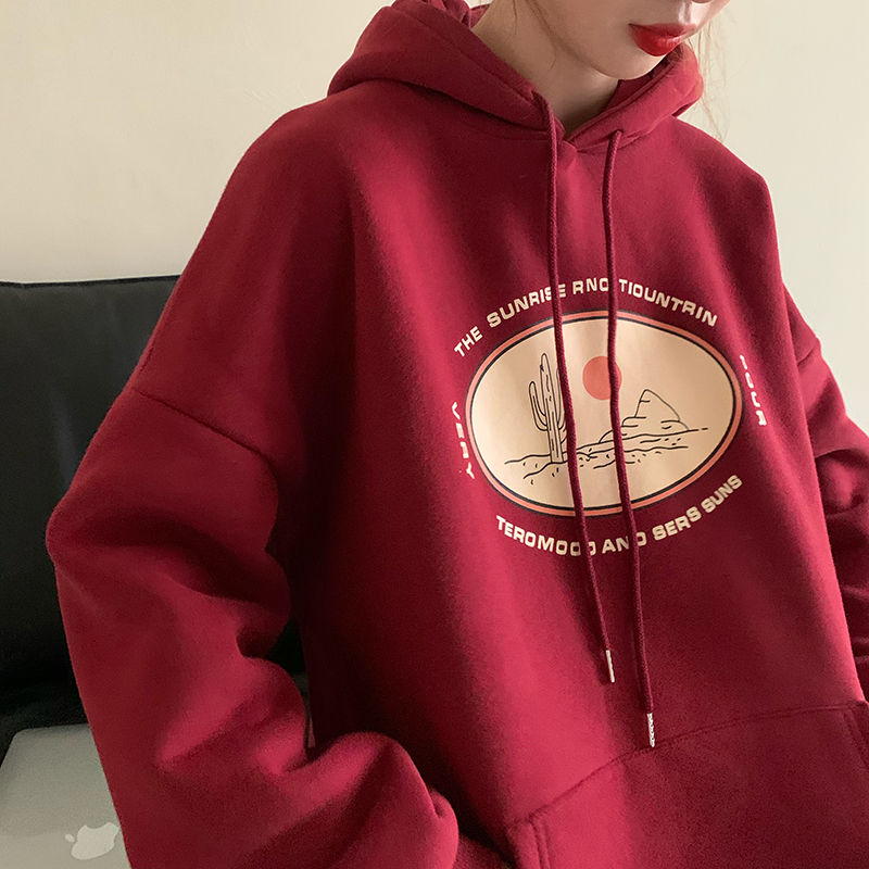 Áo Hoodie Dài Tay Dáng Rộng Phối Dây Rút Dễ Phối Đồ Thời Trang