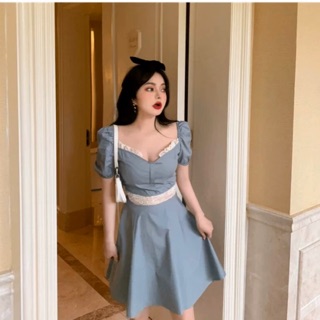 (Order 5-10days) Bigsize M-4XL Đầm cúp ngực vai bồng sẽy viền bèo