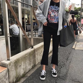 Quần jean ống loe đen - Midrised flare jeans in Black
