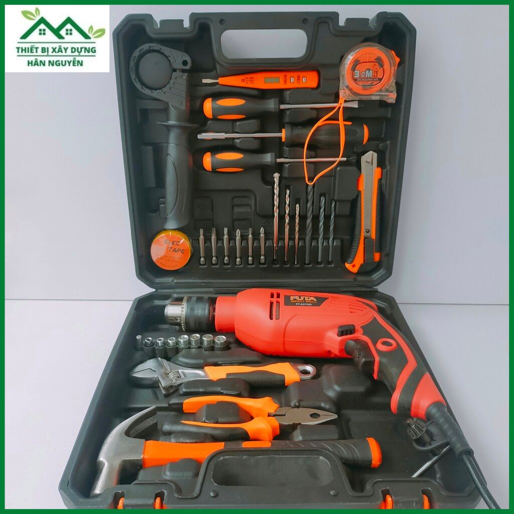 Máy khoan cầm tay Futa,đầu 13mm phụ kiện 30 món,chuyên khoan tường,sắt,gỗ,bắn tôn,khoan điện gia đình
