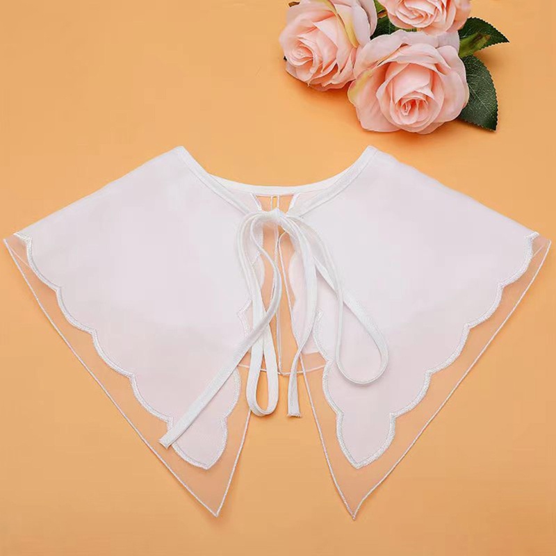 Khăn Choàng Cổ Bằng Vải Organza Trắng Thêu Họa Tiết Thắt Nơ Có Thể Tháo Rời Thanh Lịch Cho Nữ