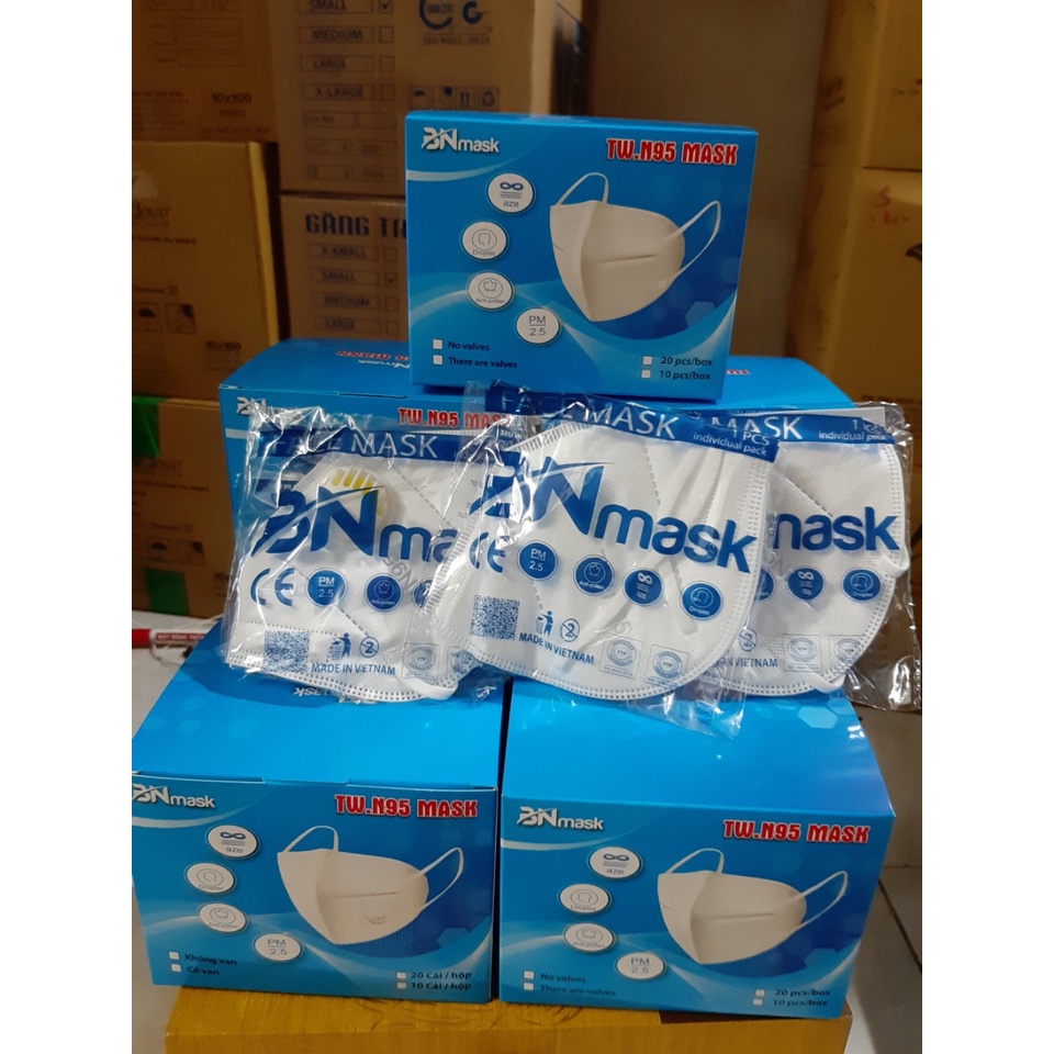 Hộp 10 cái Khẩu Trang 3D Y Tế 5 Lớp TW.N95 BN MASK Có Van thở [ CHÍNH HÃNG ] Kháng Khuẩn Lọc Bụi Siêu Mịn PM2.5