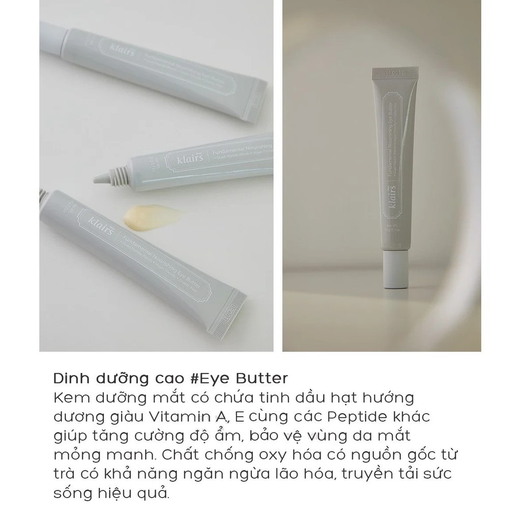 Kem Dưỡng Mắt Chống Lão Hóa, Giảm Nếp Nhăn Klairs Fundamental Nourishing Eye Butter 20g