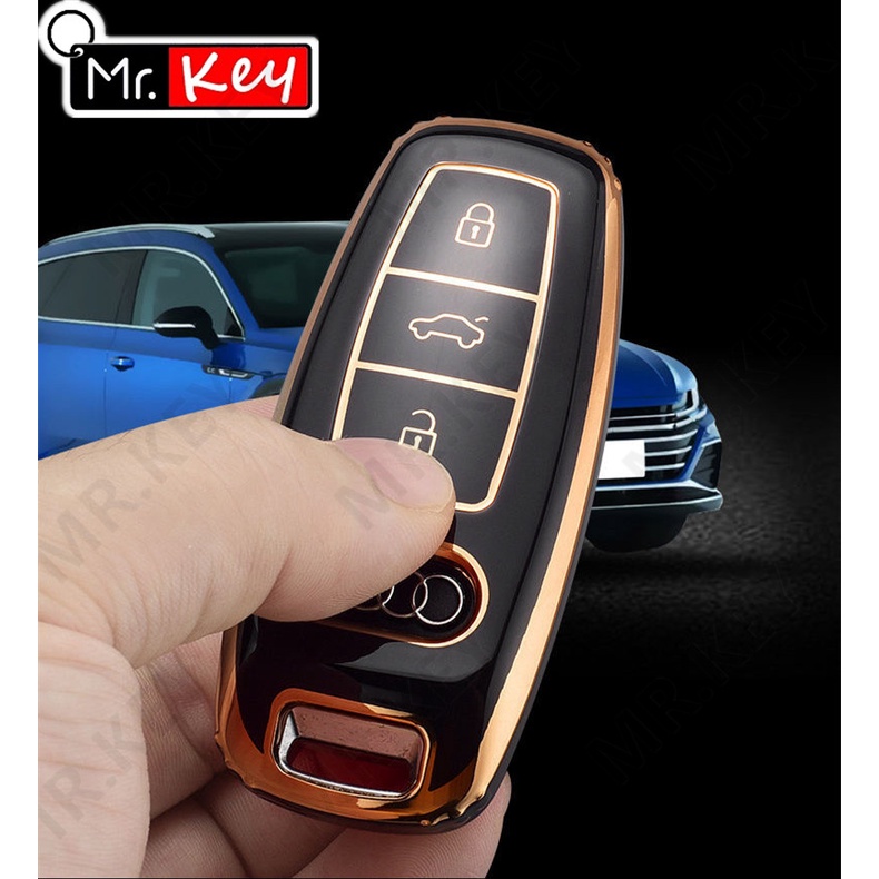 Vỏ Bọc Chìa Khóa Điều Khiển Từ Xa Bằng TPU Viền Vàng Cho Xe Hơi Audi A6 A7 A8 E-tron Q5 Q8 C8 D5