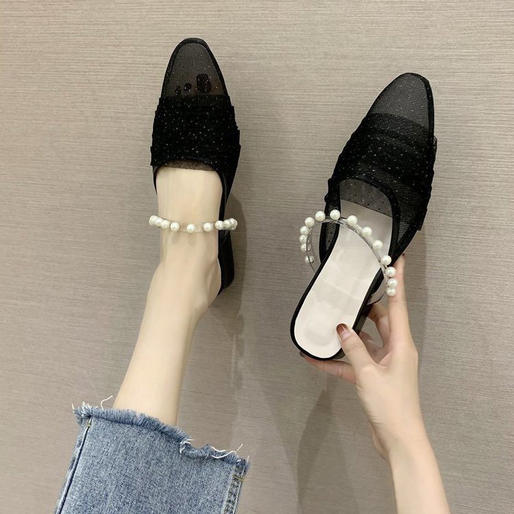 XẢ KHO (S99) Sandal mũi ren kim sa quai ngọc (mã 5566)