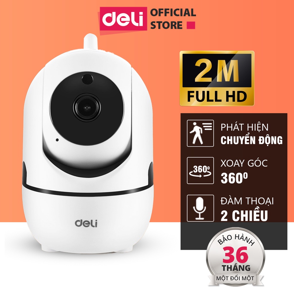 Camera Wifi IP DELI - Full HD 2M Xoay 360 Độ Giám Sát Gia Đình, Văn Phòng, Điều Khiển Từ App Kèm Thẻ Nhớ 128GB