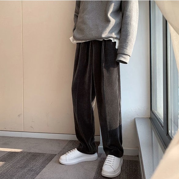 QUẦN NHUNG GÂN ỐNG RỘNG UNISEX MỀM ẤM, CỰC SANG, THIẾT KẾ FORM CẢ NAM VÀ NỮ