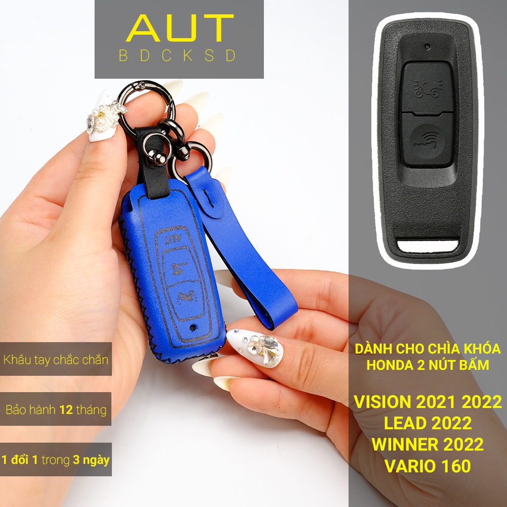 Bao da chìa khoá xe máy Honda Vario 160 Vision Lead Winner X v3 2022 remote mới da bò khâu tay VSV AD có tay cầm mẫu mới