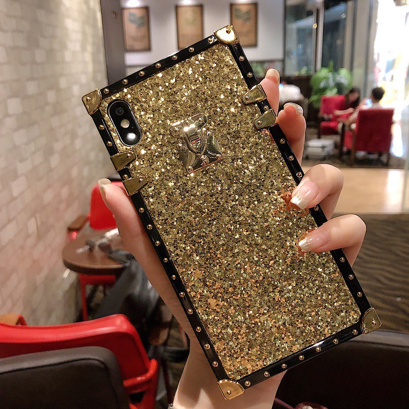 Ốp Điện Thoại Hình Vuông Màu Trơn Lấp Lánh Cho iphone 11 12 13 14 15 pro max xs max xr 6s 7plus 8plus