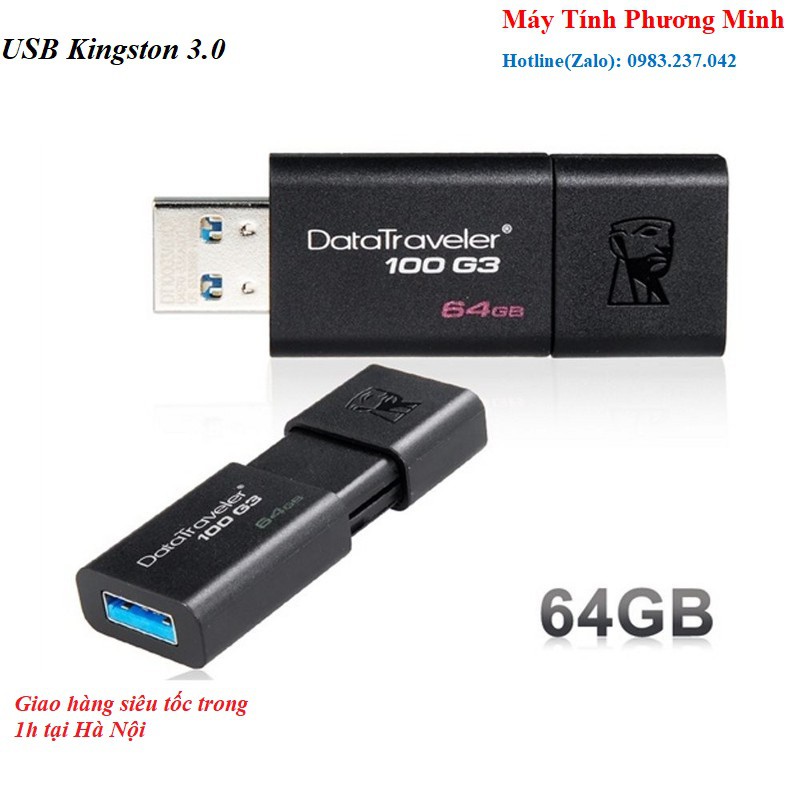 USB Ki.ngston DT100G3 64Gb chuẩn 3.0 - Hàng cao cấp Chính Hãng bảo hành 5 năm