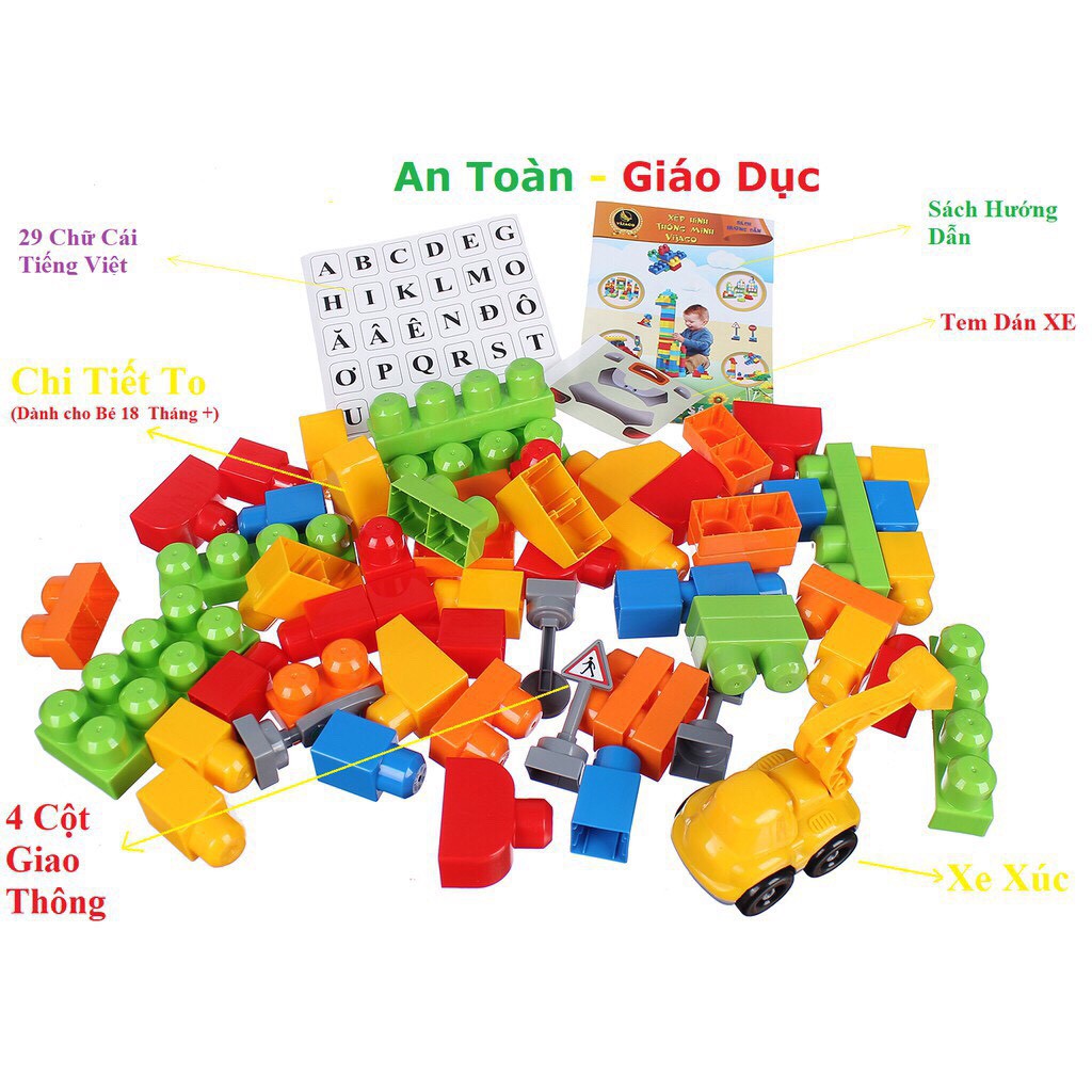 Xếp Hình Sáng Tạo Có Hộp Đựng Loại Lớn Kèm Máy Xúc Cho Bé Hàng Chính Hãng