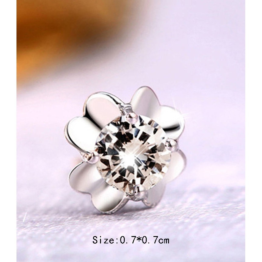 Hoa tai mạ bạc hình hoa đính đá sang trọng