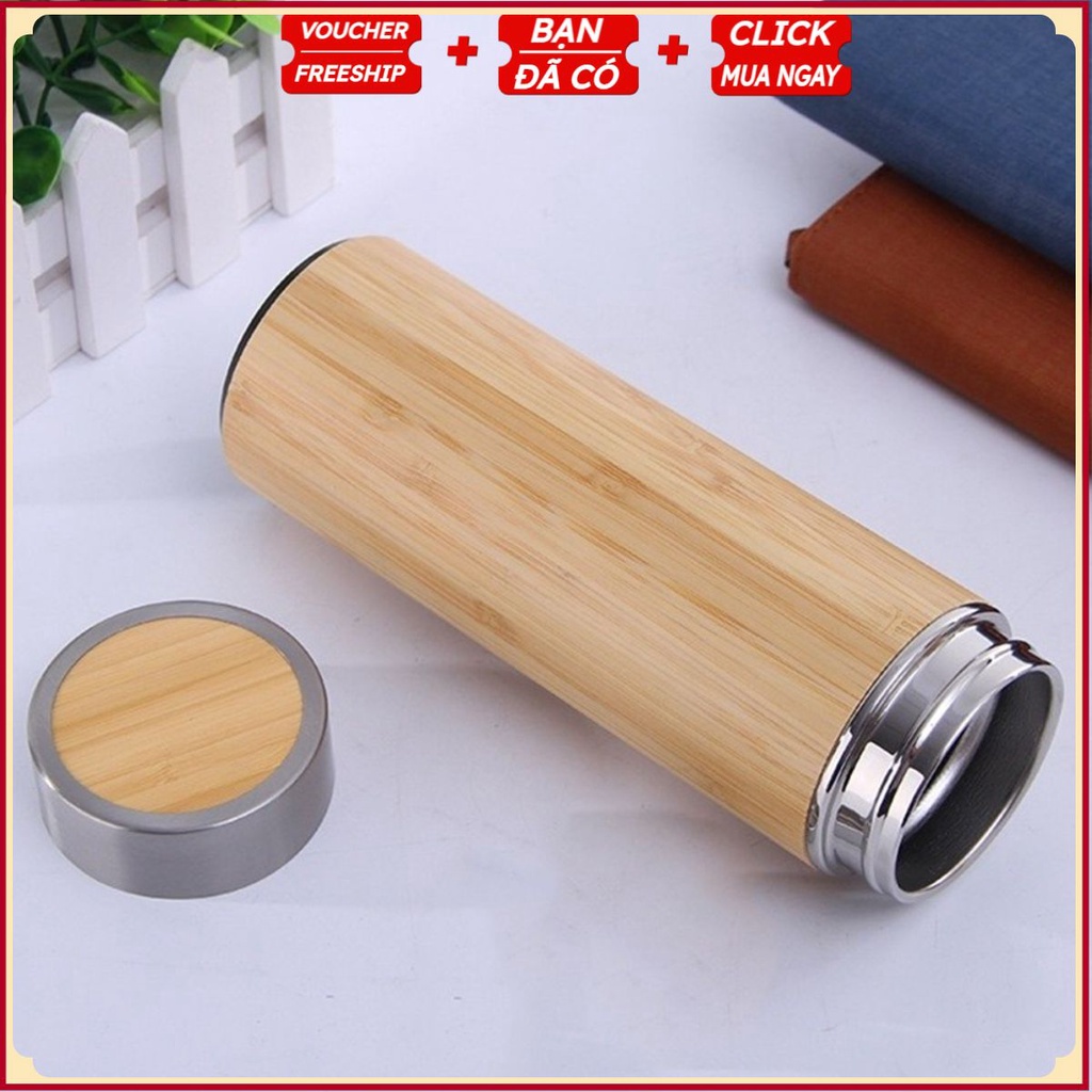 Bình Đựng Nước Giữ Nhiệt Nóng Lạnh Lõi Inox 304 VỎ GỖ TRE T7 Cao Cấp ACN1301