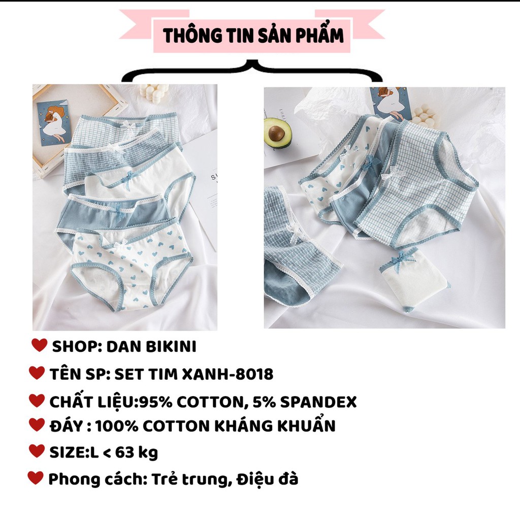 Quần Lót Nữ Cotton ❤️️FREESHIP❤️️ Quần Lót Nữ Set tim xanh viền bèo- Quần Lót Nữ thoáng mát tôn dáng mã 8018 | BigBuy360 - bigbuy360.vn