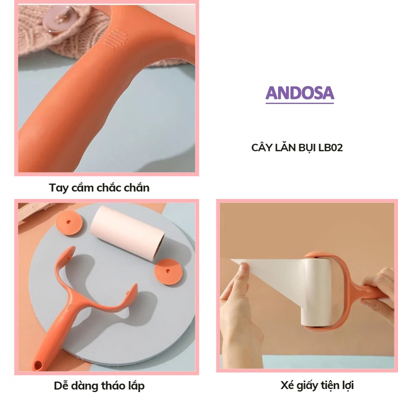 Cây lăn bụi quần áo sợi vải ga giường lông động vật đa năng siêu dính ANDOSA LB02