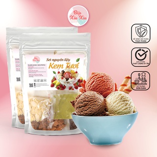 Kem tươi Bếp xíu xiu, Set nguyên liệu Gelato 3 vị Socola, Matcha, Vani làm kem ngay tại nhà