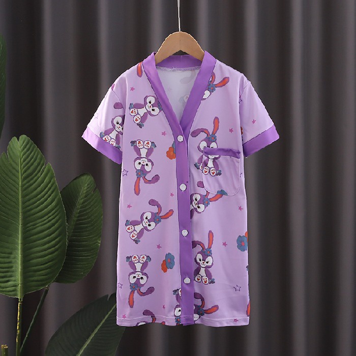 Đầm Ngủ Tay Ngắn Chất Cotton In Họa Tiết Hoạt Hình Phong Cách Hàn Quốc Xinh Xắn Cho Bé Gái
