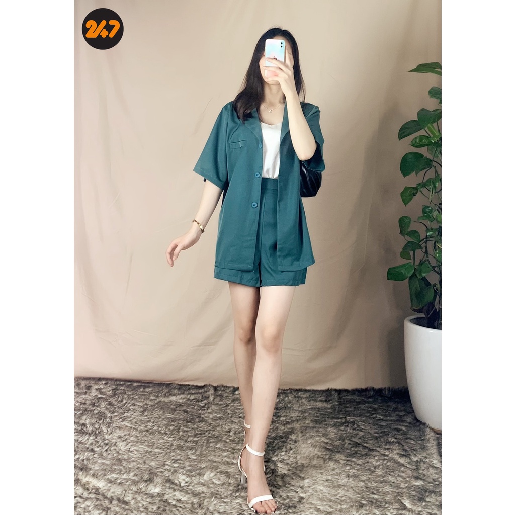 Set 2 món Blazer &amp; Quần Short Màu Trơn Thời Trang Mùa Hè Cho Nữ Set2178