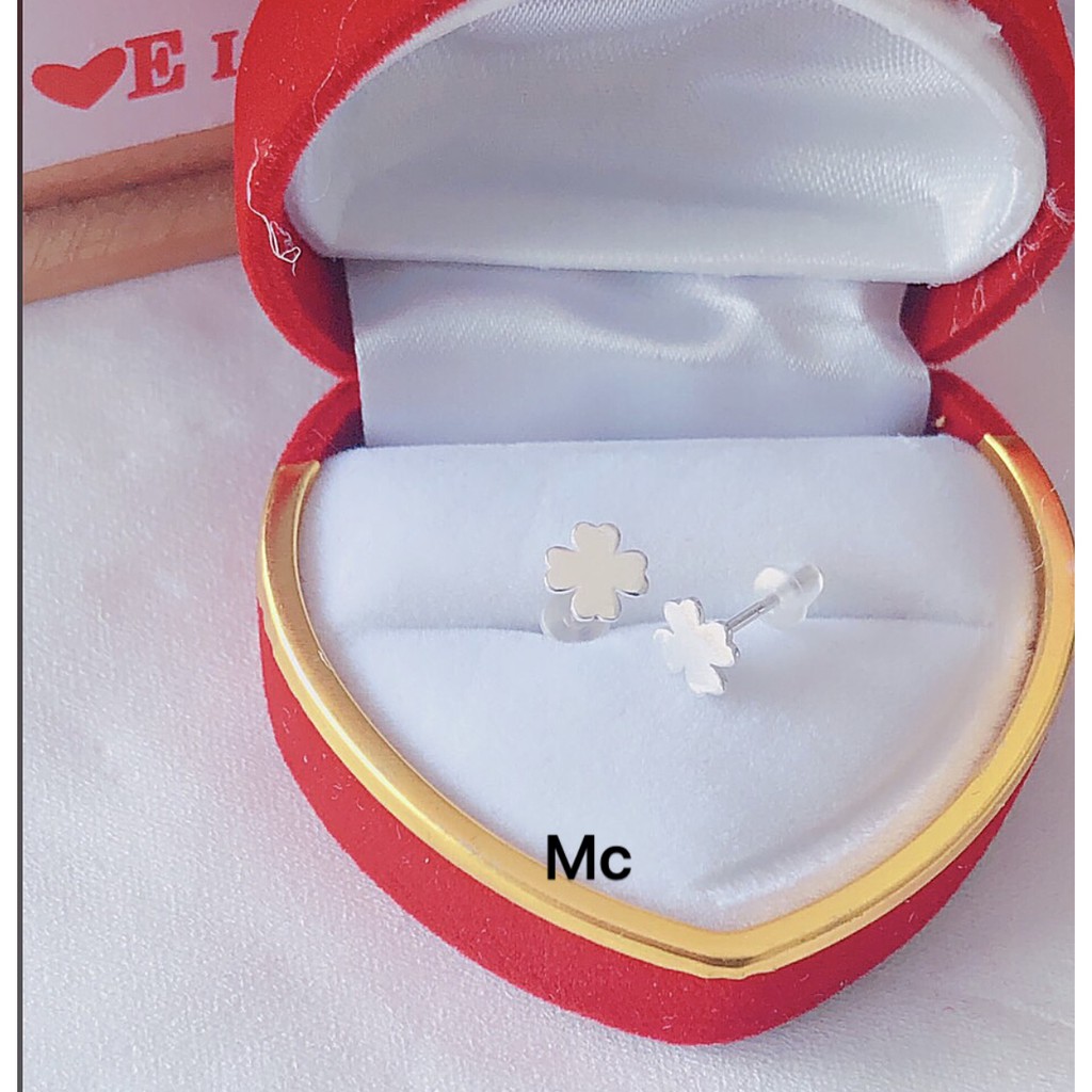 Bông tai cỏ 4 lá may mắn, bạc ta