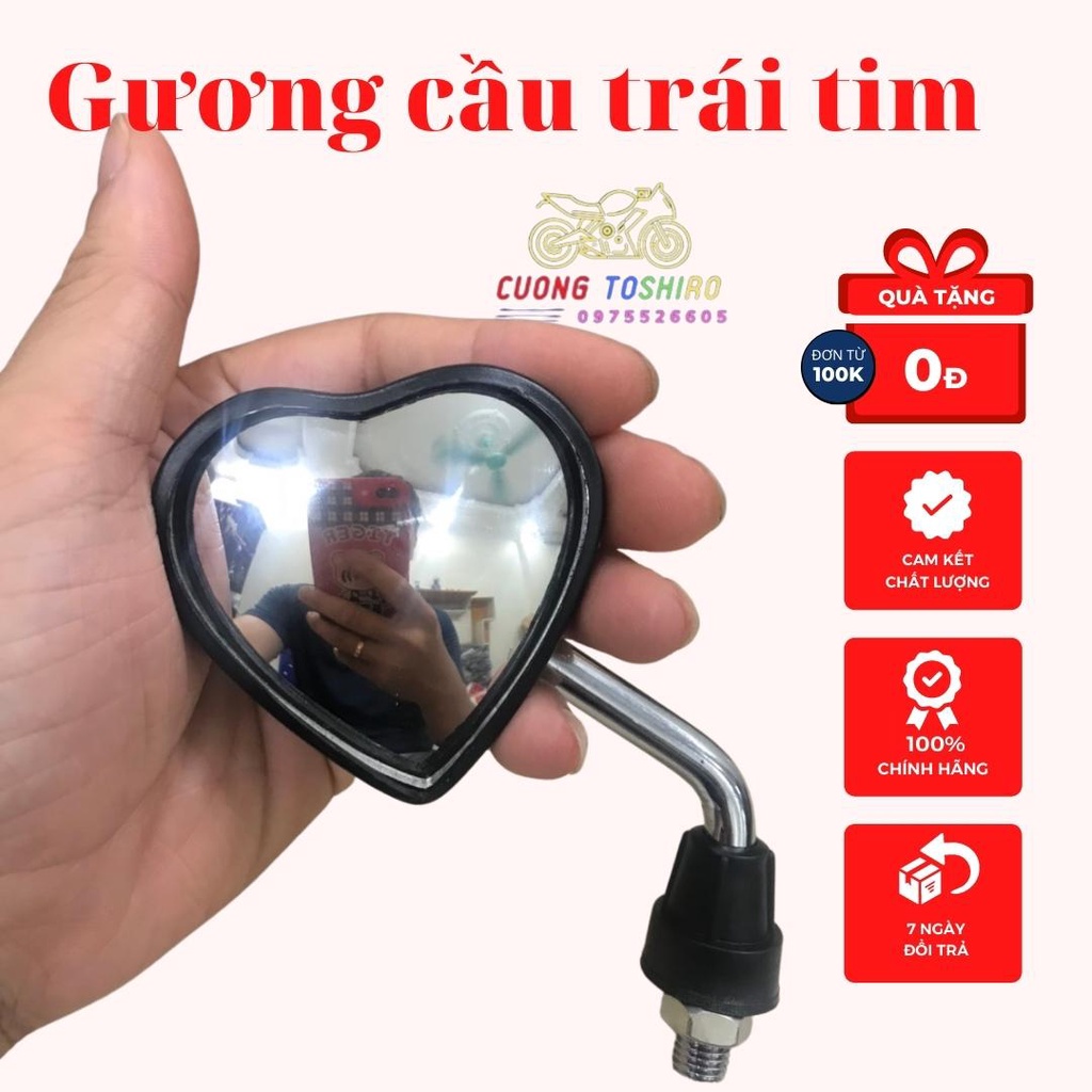 Gương trái tim tình yêu cầu lồi góc nhìn rộng gắn xe máy lắp cho mọi dòng xe chân 10 mm như wave, exciter