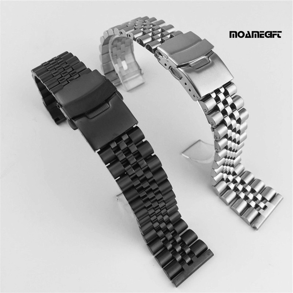 moamegift 20/22mm Adjustable Stainless Steel Solid Double Clasp Bead Watch Strap Wristband