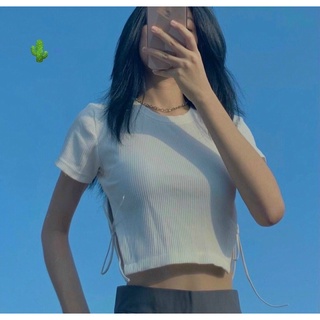 Áo croptop thắt dây eo 2 bên thun gân