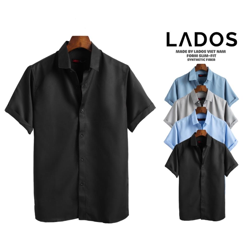 Áo Sơ Mi Trơn Vải Lụa Tay Ngắn Cho Nam LADOS - 8069