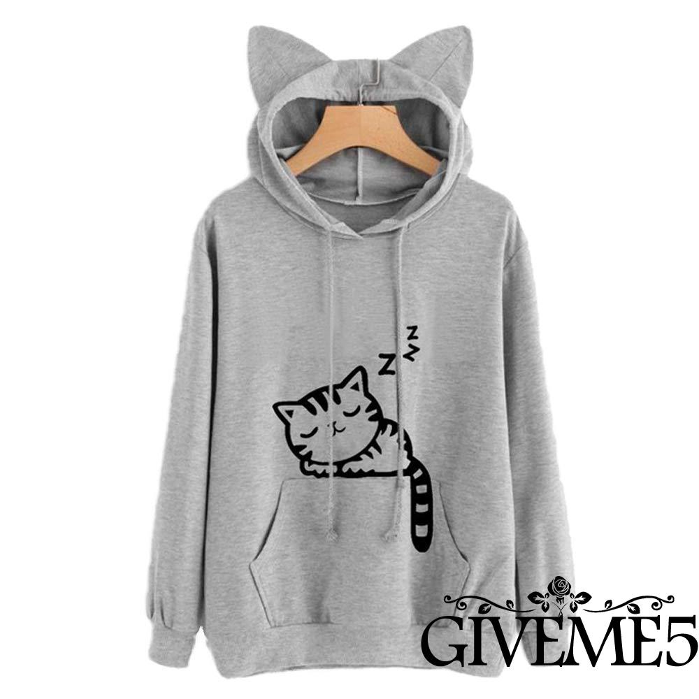 ♨♨-Women Long Sleeve Hooded Pullover Size S, M, L, XL, XXL)