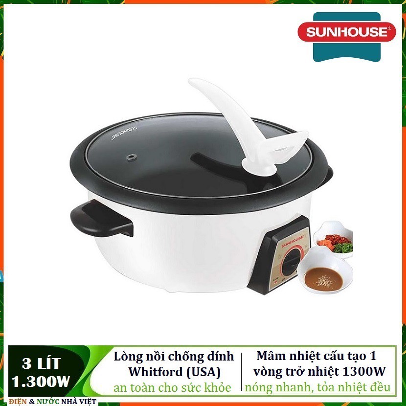 NỒI LẨU ĐIỆN CHỐNG DÍNH ĐA NĂNG 3 LÍT SUNHOUSE SHD 4520 - SHD 4521 ( LẨU, NẤU, CHIÊN XÀO )
