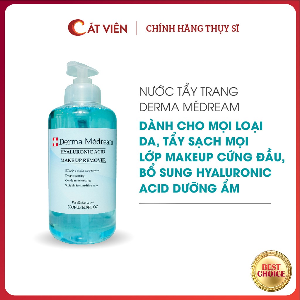 Nước tẩy trang Derma, làm sạch da, chứa HA chăm sóc da dưỡng ẩm Me'dream Thụy Sỹ thích hợp da nhạy cảm và mọi loại da