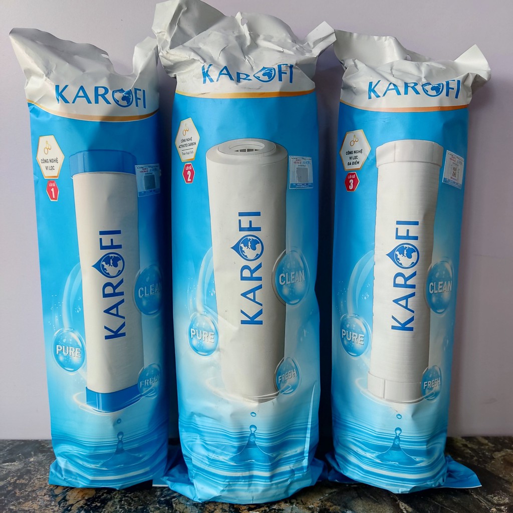 BỘ 3 QUẢ LỌC KAROFI 1-2-3- BỘ 3 QUẢ LỌC CHÍNH HÃNG - nước uống ngọt - QUẢ LỌC TỐT NHẤT NÊN SỬ DỤNG CHO MÁY LỌC NƯỚC