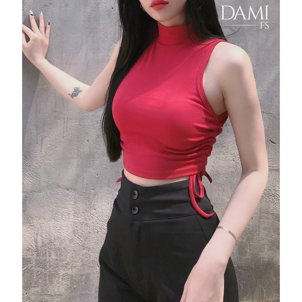Áo kiểu , áo ba lỗ thun gân cổ lọ trơn rút dây 2 bên cực hot , chất thun gân dày dặn co giãn