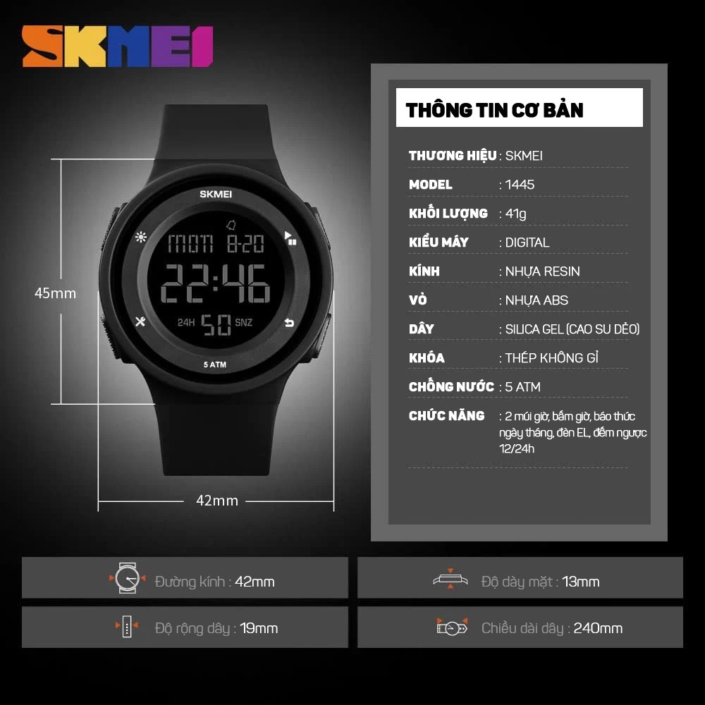Đồng hồ Unisex SKMEI 1445 dây silicon điện tử thể thao- Tặng kèm Hộp và Pin