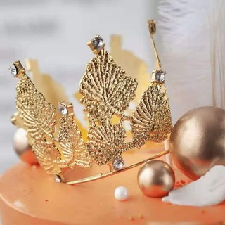 Phụ kiện sinh nhật, bánh kem - Vương miện lá phong vàng ,bạc ( kim loại )