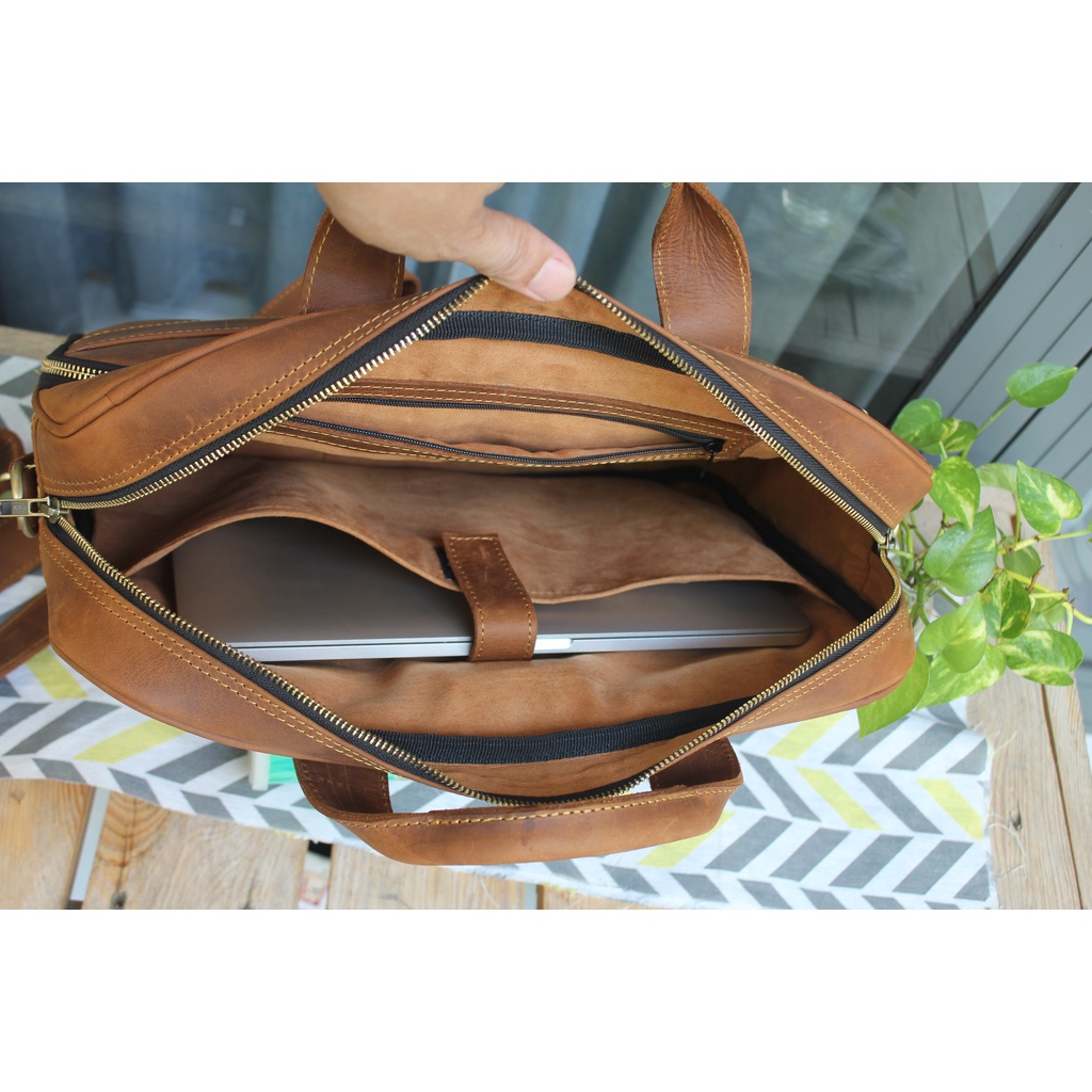 Cặp da công sở - Da bò thật - Da sáp ngựa điên Buffalo leather BF110 -Thời trang Nam