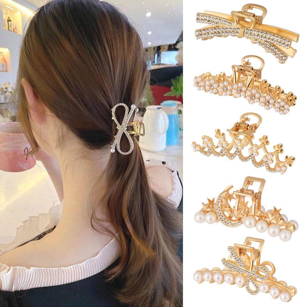 ORIENTLII Kẹp Tóc Càng Cua Đính Hạt Giả Ngọc Trai